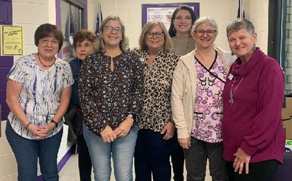 Lesa, Kathy, Mary Jean, Linda, Stephanie, Carol & Gale delivering donations to the Swansea High School Beta Club's Hygiene Closet